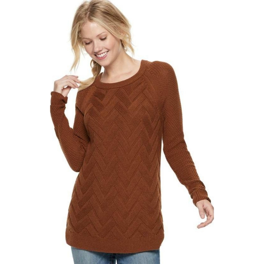 Sonoma Lattice Cable Knit Crewneck sweater Brown Size S